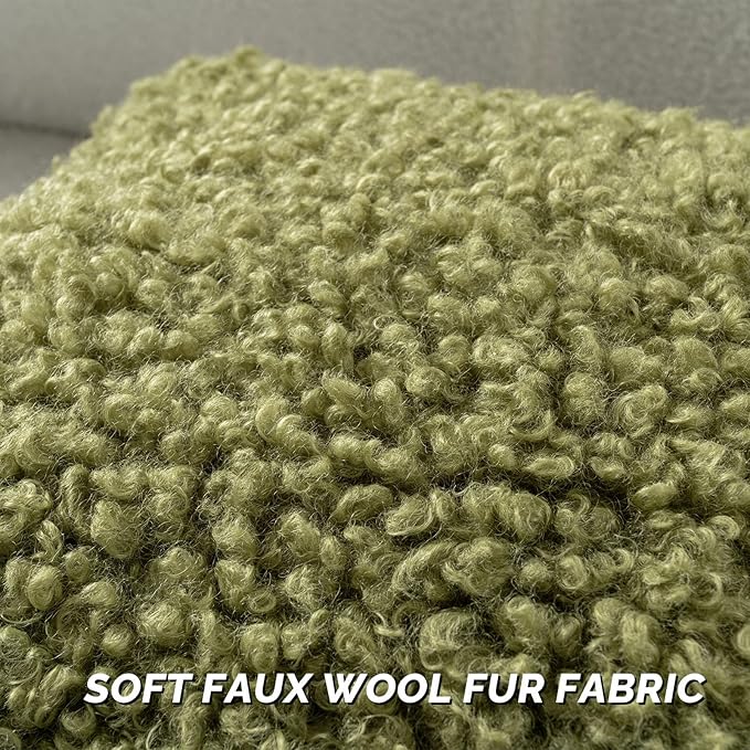 FUTEI Olive Green Decorative Throw Pillow Covers 22x22 Inch Set of 2,Soft Fluffy Faux Wool Fur Boucle Textured Cushion Case,Modern Home Decor for Couch Bed Living Room Office