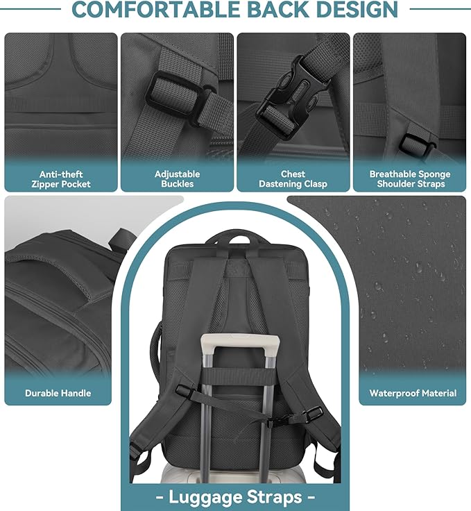 60L Extra Large Travel Laptop Backpack,3XL Expandable Carry On Backpack for Men, Big Capacity Heavy Duty Business Suitcase Daypack Bag Fits 18.4-19 Inch Laptops, Travel Gifts for Men Women, Black
