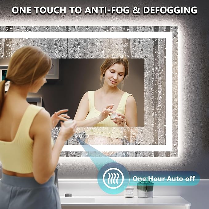 60x36 Inch LED Bathroom Mirror with Lights Front and Backlit Lighted Vanity Mirror for Bathroom Wall with 3 Colors Dimmable Anti-Fog Memory Shatter-Proof IP54 Waterproof Horizontal/Vertical