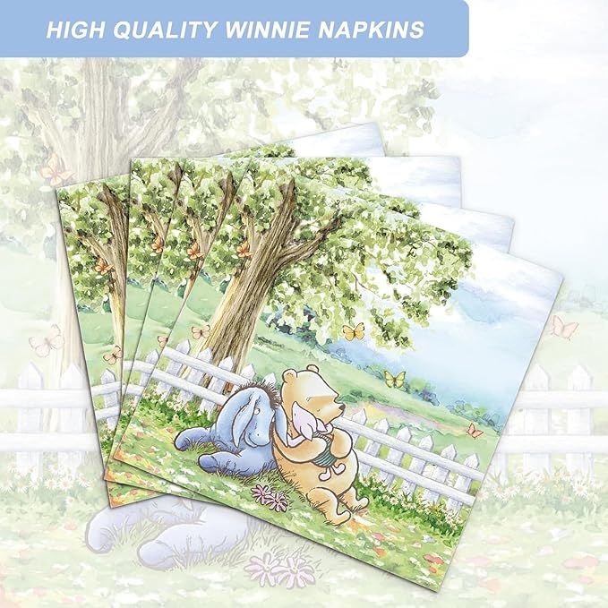 120PCS Winnie Baby Shower Party Supplies Babyshower 1st Party Decorations for Kids Girls Birthday Neutral Classic Bear Tableware Set Include Plates,Napkin,Cups,for 20 Guests