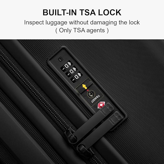 LEVEL8 Hard Shell Carry on Luggage Airline Approved, Carry-on Suitcases with Wheels, Lightweight Luminous Textured Hardside Travel Bag with Tsa Lock, 20 Inch, Black