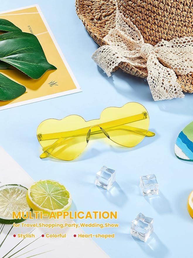 Weewooday 40 Pairs Heart valentines Glasses Rimless Heart Shaped Frameless Sunglasses Transparent Sunglasses Tinted Eyewear