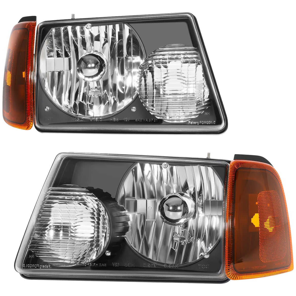 Headlight Assembly Fit For Ford For F-250 2005-2007 For F-250 Super Duty 2005-2007 For F-350 05-07 Black Housing Amber Reflector