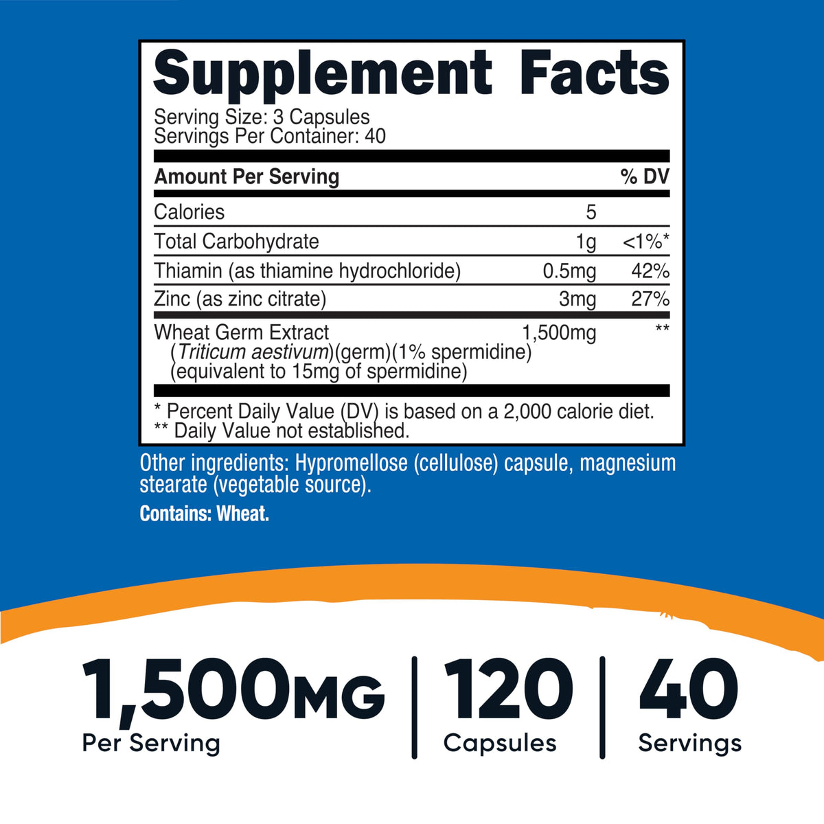 Nutricost Spermidine Wheat Germ Extract Supplement 120 Capsules for 40 Servings Per Bottle - Vegetarian, GMO Free