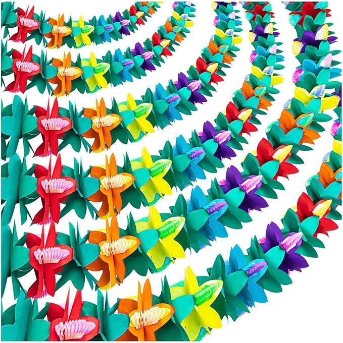 6Pcs Tropical Flower Garlands, Colorful Luau Flower Garlands, 59 Feet Length Paper Flowers Garland Decorations for Hawaiian Beach Party Birthday Baby Party Wedding