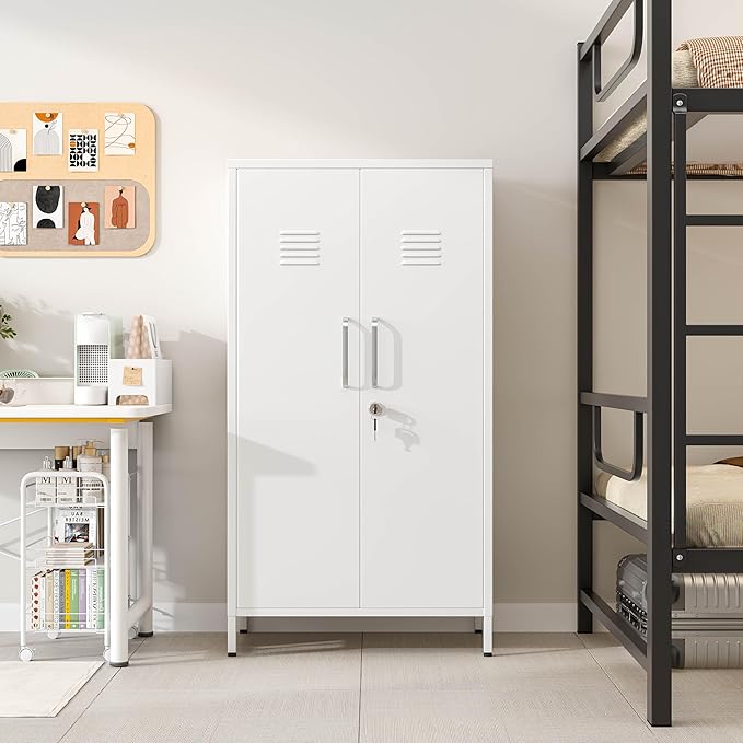 Tall Narrow Storage Cabinet 51.18" H Bathroom Cabinet Metal Pantry Cabinets, 3 Adjustable Shelves for Kitchen, Home Office, Living Room, Dinning Room (30 inches Wide White)