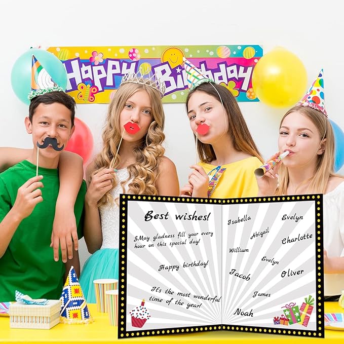 party greeting Jumbo Birthday Card Giant Guest Book Black Happy Birthday Party Decorations Supplies Gifts for Coworker Teacher Boys Girls -Large 14 x 22 inches