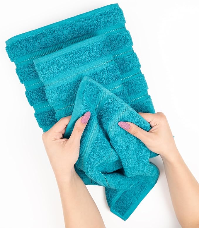 American Soft Linen Luxury 6 Piece Towel Set, 2 Bath Towels 2 Hand Towel 2 Washcloths, 600 GSM 100% Cotton Turkish Towels for Bathroom, Aqua Blue Towel Sets