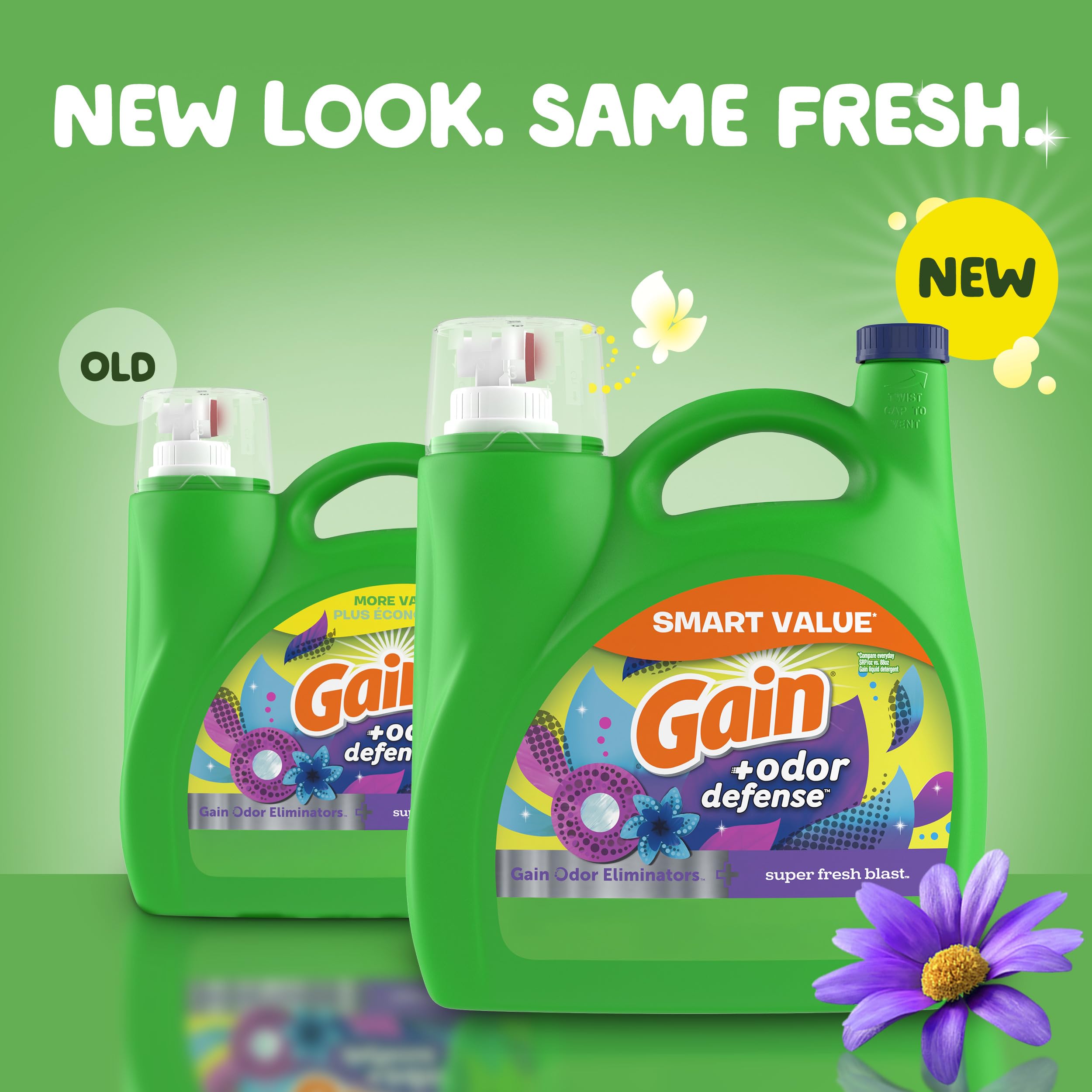 Gain + Odor Defense Liquid Laundry Detergent, Super Fresh Blast Scent, 107 Loads, HE Compatible Washing Soap (Packaging May Vary)