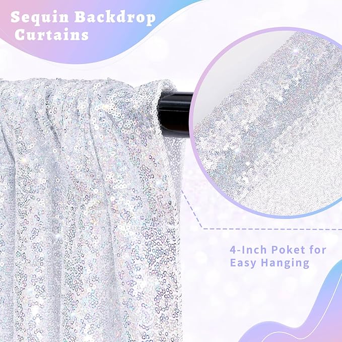 B-COOL 4 Panels Laser Silver Sequin Backdrop Curtains 2ftx8ft Disco Party Backdrop Fabric for Party Birthday Ceremony Backgroumd Decorations