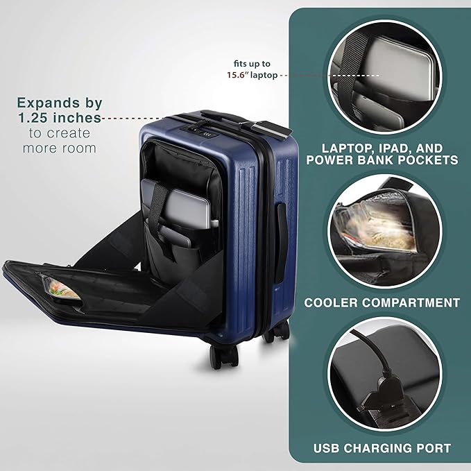 TRAVELARIM Luggage Sets 3 Piece, 20 Inch Carry on Luggage and 24 Inch Suitcases with Wheels Spinner, Durable Hard Shell Suitcase Set, Expandable Travel Suitcase, Navy