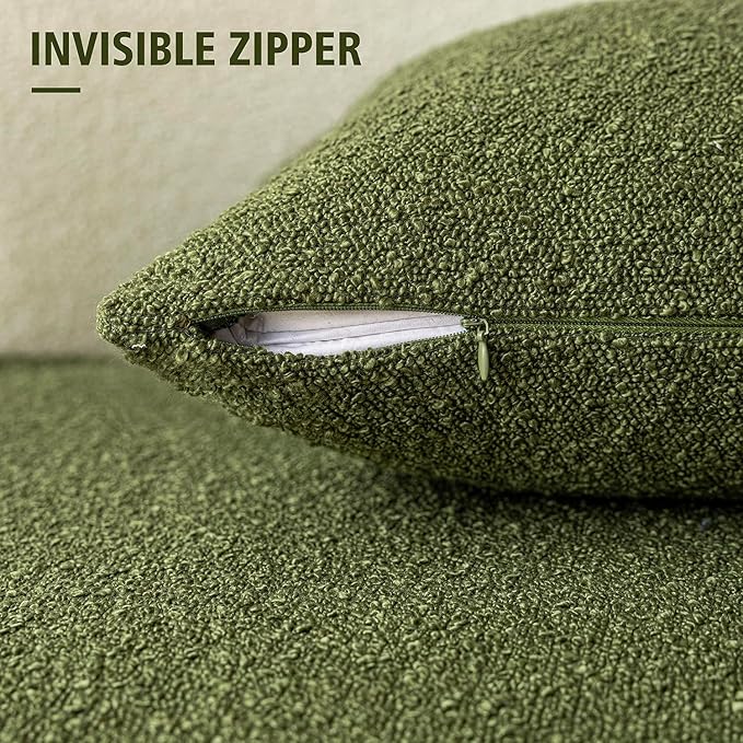 Foindtower Set of 2, Decorative Textured Boucle Throw Pillow Covers Accent Solid Pillow Cases Neutral Soft Cozy Couch Cushion Case for Chair Sofa Bedroom Living Room Home Decor 26 x 26 Inch Green