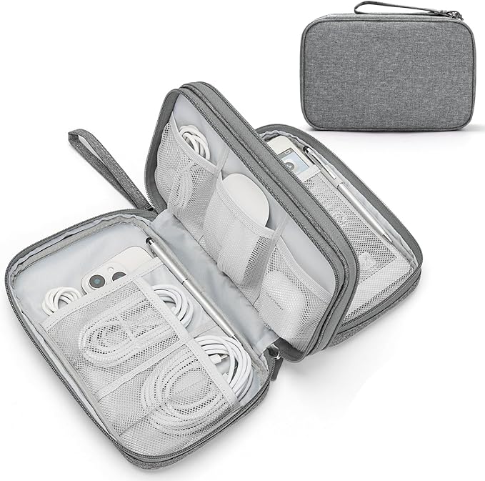FYY Electronic Organizer, Large Travel Cable Organizer Bag Pouch Electronic Accessories Carry Case Portable Waterproof Double Layers All-in-One Storage Bag for Cable, Cord, Charger, Phone, Dark Grey