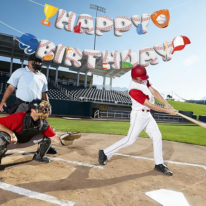 Baseball Happy Birthday Banners Baseball Happy Birthday Bunting Decorations Sports Banner for Kids Boys Sports Themed Party Carnival Party Decorations Supplies