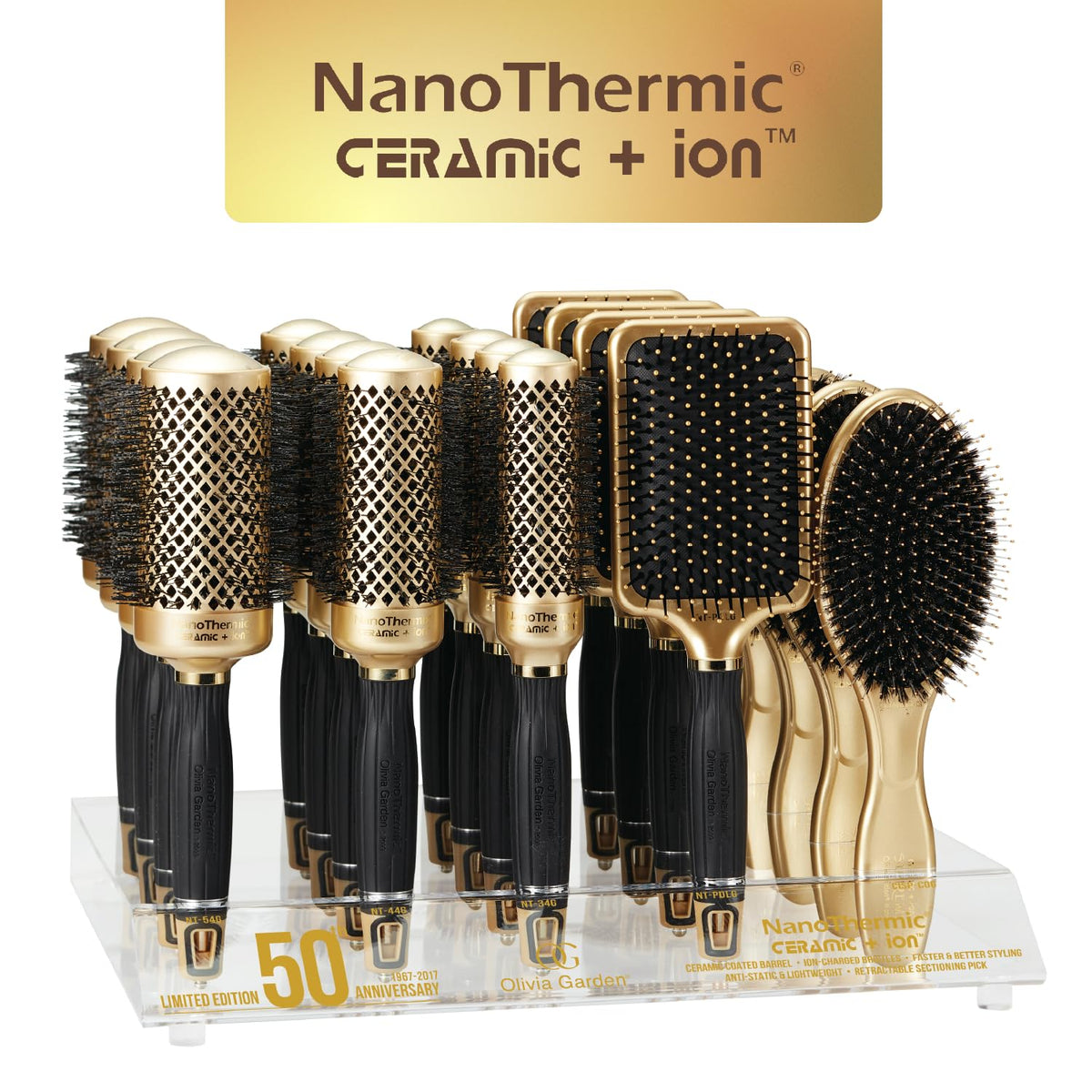 Olivia Garden NanoThermic Ceramic + Ion Round Thermal Hair Brush - Not Electrical - Professional Blowout Brush for Normal to Thick Hair, NT-54G 2 1/8"