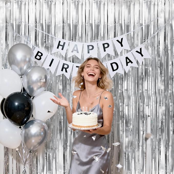 jijAcraft 3 Pack Metallic Silver Tinsel Foil Fringe Curtain, Party Photo Backdrop for New Year’s Eve Weddings Disco Theme Graduation Bachelorette Birthday Baby Shower Party Gender Reveal Decorations
