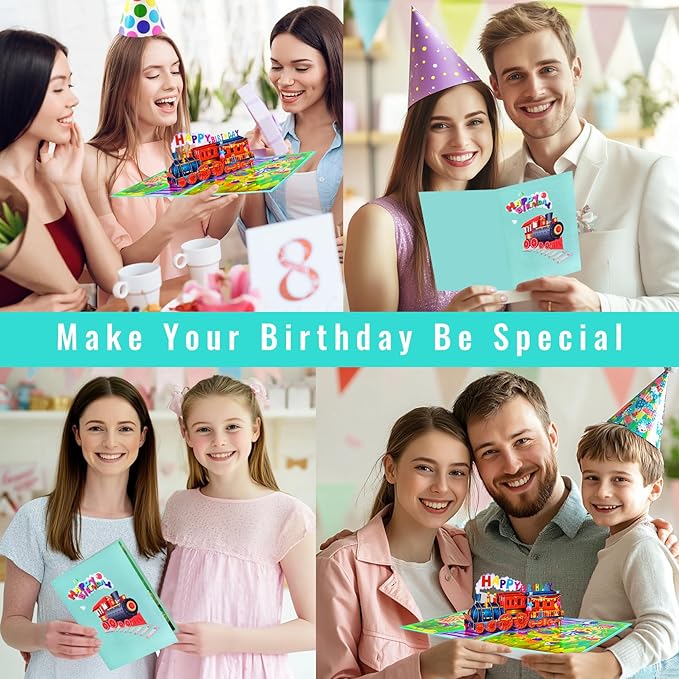 GREETING ART Happy Birthday Train Pop Up Card,3D Greeting Card for Birthday, Pop Up Birthday Card for Kids Boys Men Grandson Friends Daughter Son (Train Birthday Card)