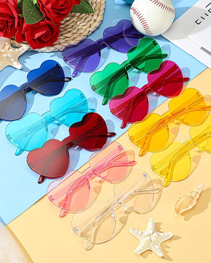 Frienda 20 Pairs Heart Shaped Sunglasses Rimless Candy Color Glasses for Women Men Party Favor