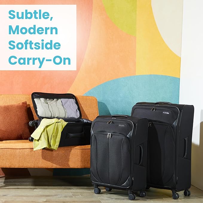 American Tourister 4 KIX 2.0 Expandable Softside Luggage with Spinner Wheels, 20 SPINNER, BLACK