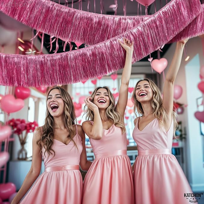 KatchOn, XtraLarge Pink Fringe Banner - 6.5 Ft,Pack of 2 | Fringe Garland for Birthday Party | Pink Streamers for Gender Reveal, Bachelorette Party Decorations | Graduation Decorations 2026