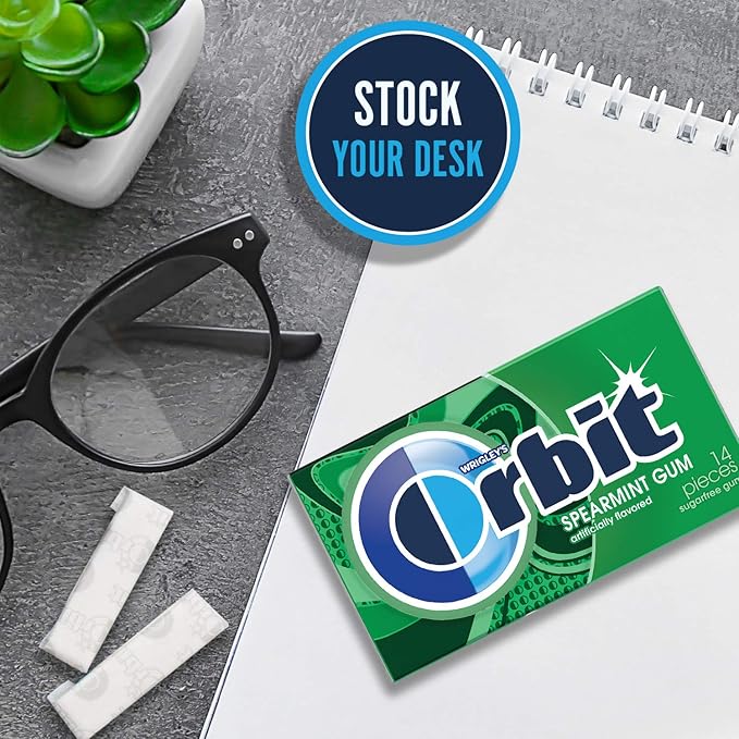WRIGLEY'S ORBIT Gum Sugar-Free Spearmint - 12 Packs in Bulk, 14 Pieces Each - Chewing Gum, 168 Total Pieces
