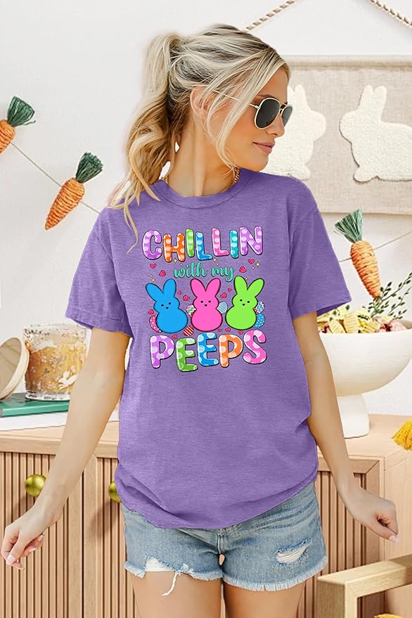 LAZYCHILD Women Easter Teacher Shirts: Funny Treat All with Kindness T-Shirt Bunny Rabbit Tee Tops