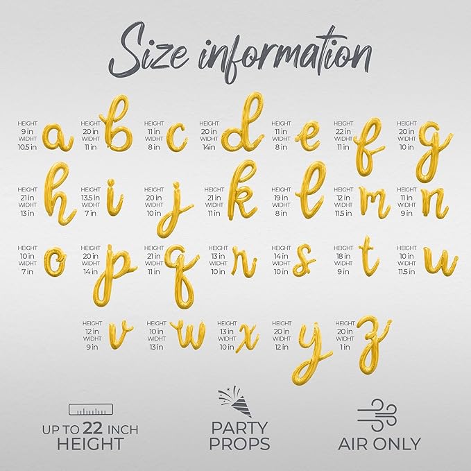 Cursive Script Letter Balloons - TWO 16" Inch Alphabet Letters Foil Mylar Balloon 2nd Birthday Party Banner (Gold)