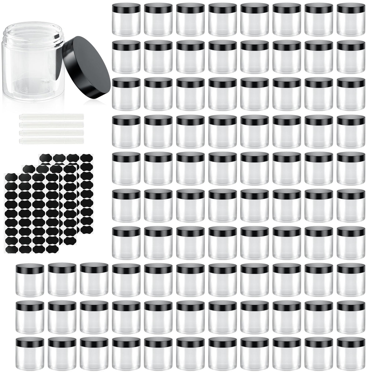 90 Pack 4 Oz Plastic Containers with Lids, OBKJJ Clear Travel Size Leak Proof Makeup Travel Containers BPA Free Cosmetic Slime Jars for Lotion, Cream, Body Butter, Makeup, Ointments (90)