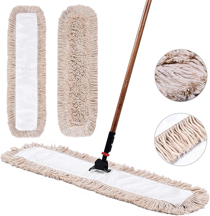 Matthew Cleaning 24'' Cotton Dust Mop Refill Washable Thick Tufted Replacement Heads for Residential & Commercial Use Fit All 24'' Dust Mop Frames, Hardwood, Laminate, Concrete Floors 12 Pack