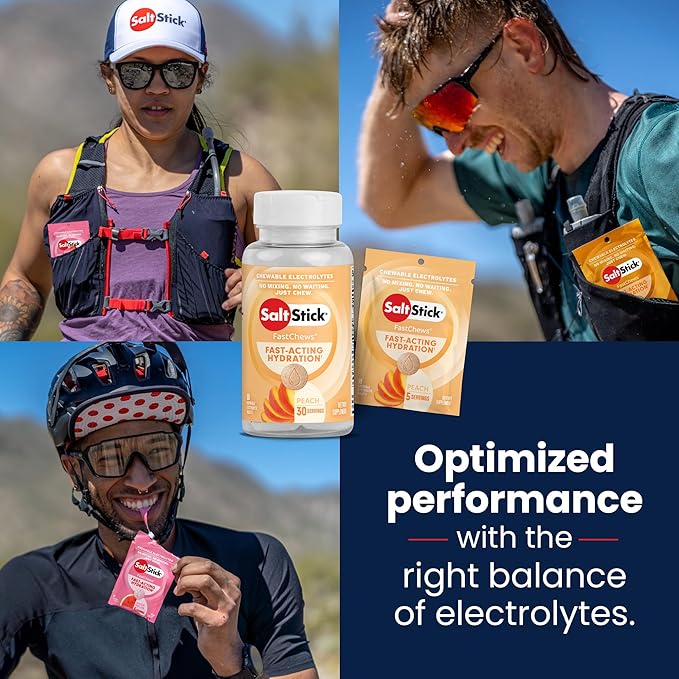 SaltStick Electrolyte FastChews - 120 Peach Chewable Electrolyte Tablets - Electrolyte Chews, Salt Tablets - 12 Packets, 10 Tablets Each