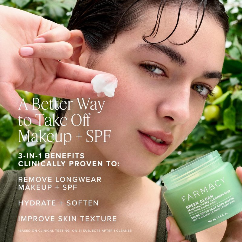 Farmacy Sensitive Skin Makeup Remover Cleansing Balm - Green Clean Waterproof Makeup Remover Balm + Oil Cleanser for Face - Melts Make Up + SPF - Hydrates + Softens Skin - Fragrance-Free (30ml)
