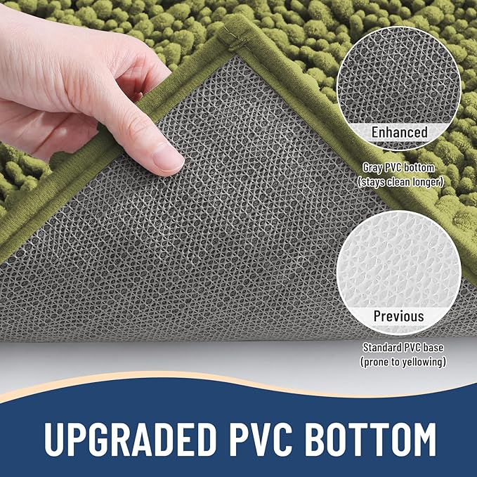 Arotive Luxury Chenille Bathroom Rug Mat, Extra Soft Thick Absorbent Shaggy Bath Rugs, Non-Slip Machine Wash Dry, Plush Bath Mats for Bathroom, Shower and Tub, 30x20, Willow Green