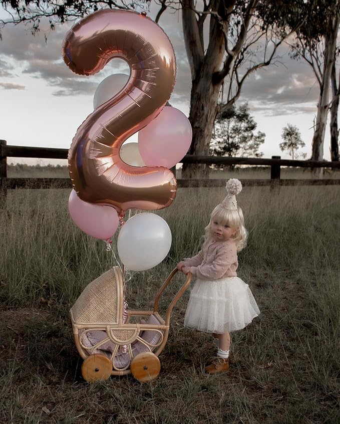 Rose Gold Number 2 Balloon 40 Inch, 2 Balloon Number, 2nd Birthday Decorations for Baby Girls Boys Toddlers