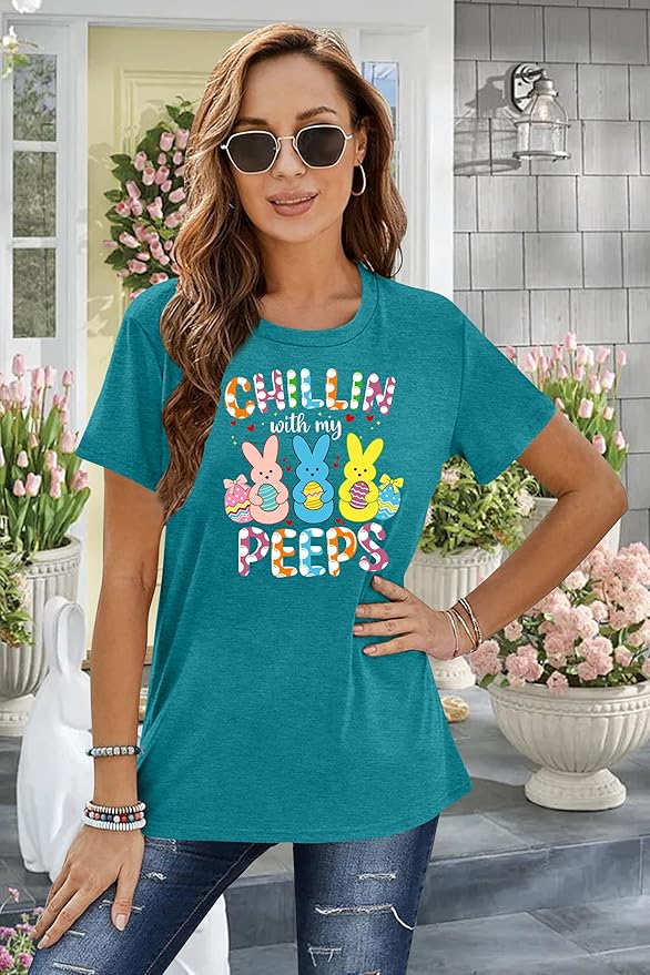 LAZYCHILD Women Easter Teacher Shirts: Funny Treat All with Kindness T-Shirt Bunny Rabbit Tee Tops