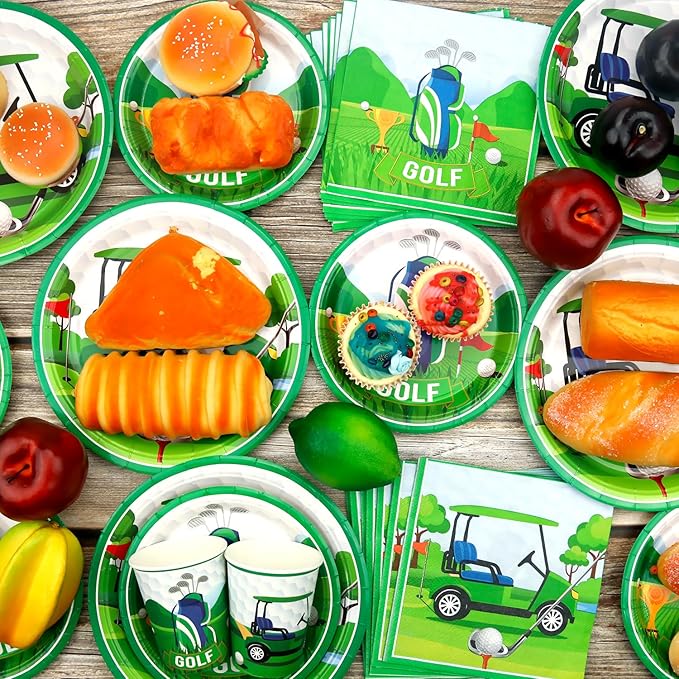 KEFAN Golf Birthday Party Decorations, Golf Theme Party Tableware Supplies including Plates, Cups, Napkins, Tablecloth, Serves 20 (40)