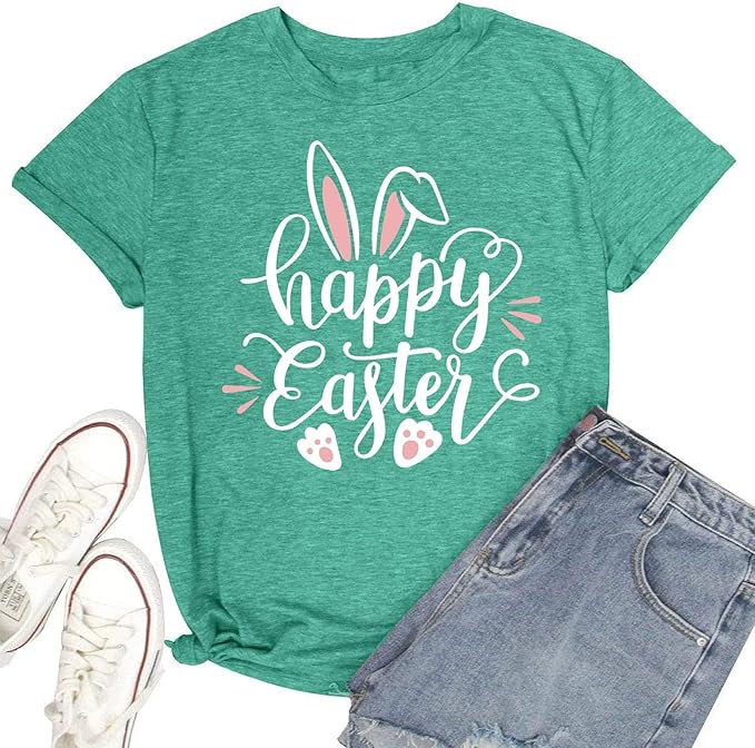 LAZYCHILD Women Easter Teacher Shirts: Funny Treat All with Kindness T-Shirt Bunny Rabbit Tee Tops