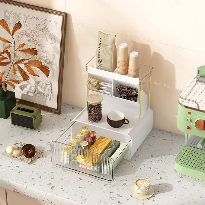 FOLLOWIN Bathroom Counter Organizer with Drawer,Dresser Top Organizer with Make Up Brush Holder,Makeup Shelf,Vanity Organizers,Cosmetic Perfume Organizer,Clear