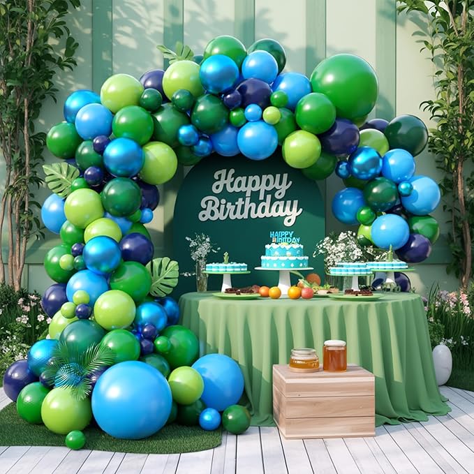 FunHot Blue Green Balloon Arch Kit, Dinosaur Balloon Garland Kit with Fruit Green Dark Navy Blue Latex Balloons for Boys Baby Shower Jungle Safari Kids Dinosaur Themed Birthday Party Decorations