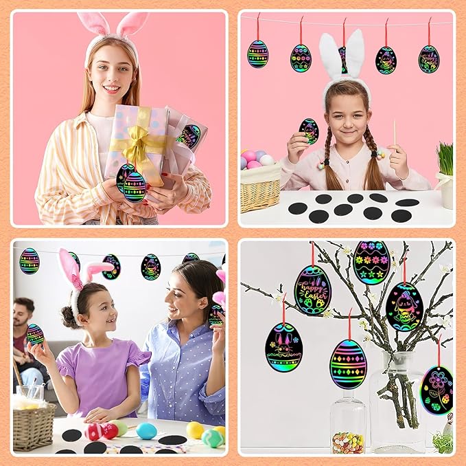 JULMELON 36 PCS Easter Egg Scratch Art for Kids, Rainbow Magic Scratch Paper Easter Crafts for Kids Gifts School Classroom Activities Project Party Favors Basket Fillers
