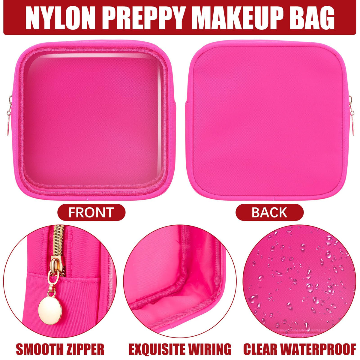 Hushee 4 Pcs Clear Nylon Makeup Bag for Women Gifts Preppy Cosmetic Bag PVC Travel Toiletry Zipper Pouch Waterproof Storage Organizer Pouch for Women(Mini)