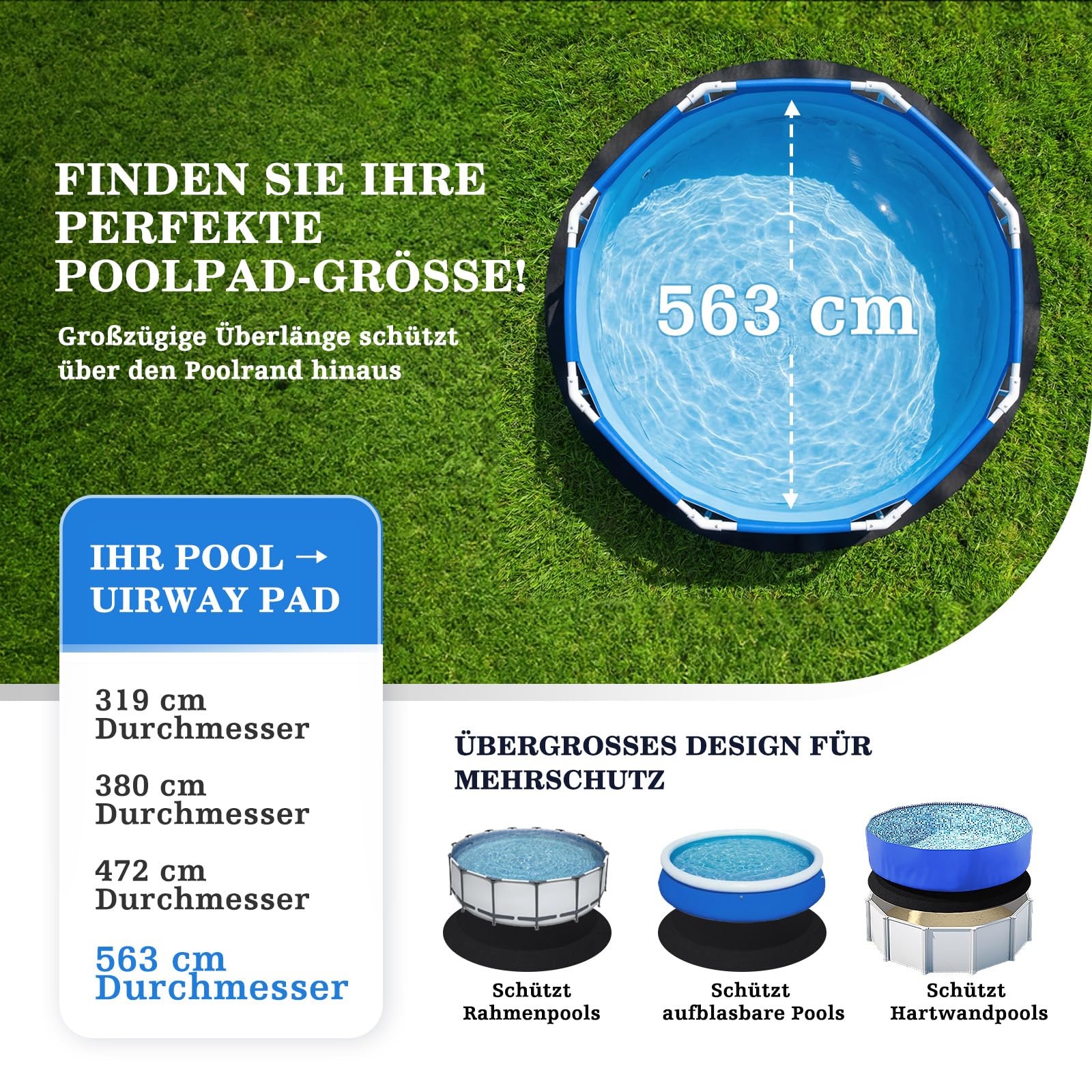 UIRWAY 18FT Round Pool Liner Pad, [2026 New 300G/M² Thicker Heavy Duty] Heavy Duty Puncture Proof Under Pool Mat for Above Ground Swimming Pools, Black Geotextile Pool Underlayment, Extend Liner Life