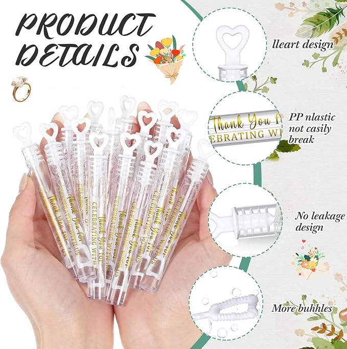 50 Packs Thank You for Celebrating with Us Bubbles Wedding Proposal Table Decorations White Heart Bridal Shower Favors Guests Gifts for Wedding Engagement Birthday Party Supplies(Gold)