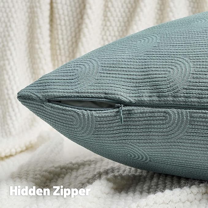 FUTEI Grey Blue Chenille Decorative Throw Pillow Covers 20x20 Inch Set of 2,Soft Cozy Striped Geometric Patterns Cushion Case,Modern Home Decor for Couch Bed Living Room