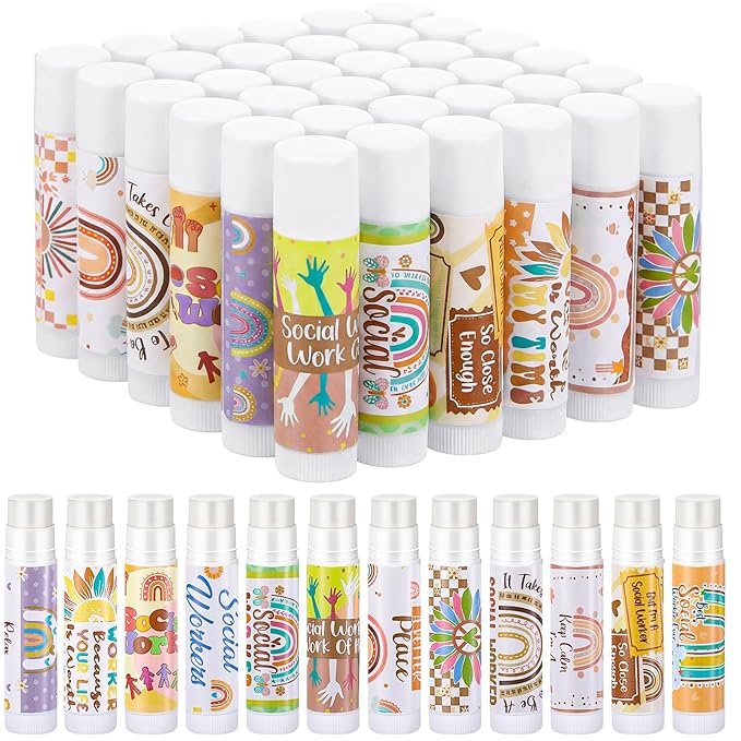 36 Set Social Worker Gift Bulk Lip Balm Inspirational Quote Tag Organza Bag School Social Worker Appreciation Gift for Women Employee Volunteer BSW NSW MS Valentine's Day Birthday Supplies