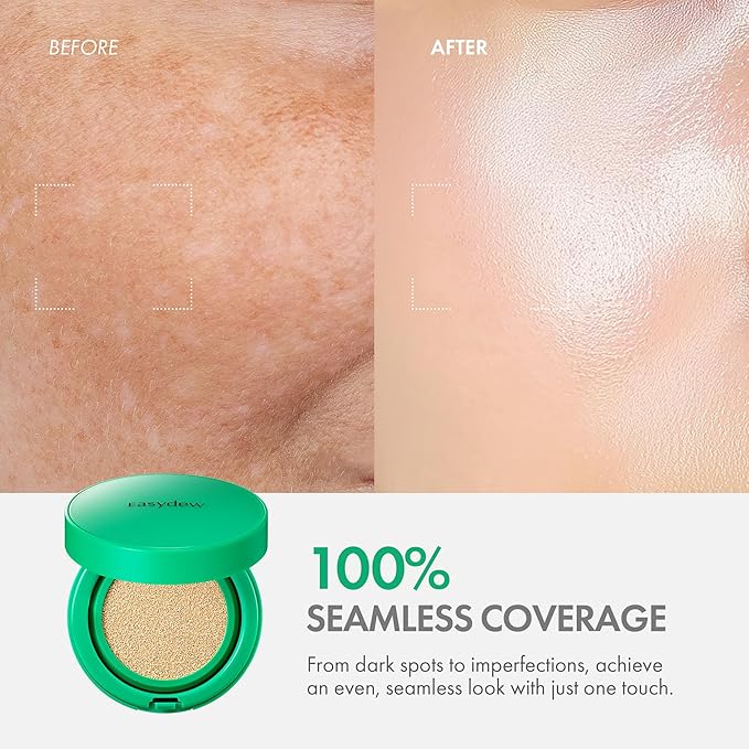Easydew Mela B Toning Ampoule Cushion - 2-in-1 Korean Skin Care & Face Beauty Makeup - Age-Defying Full Coverage Cushion Foundation with Niacinamide & Hyaluron-Vital C 0.45 oz (#17 Ivory)