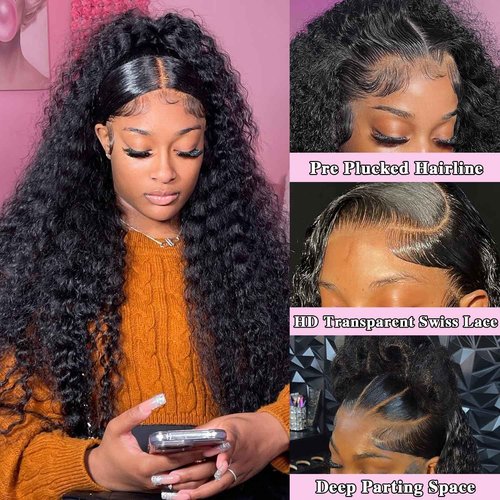 BWDWST Deep Wave Lace Front Wigs Human Hair 13x6 Lace Front Wigs Human Hair Pre Plucked Deep Wave Wig for Women 20 Inch