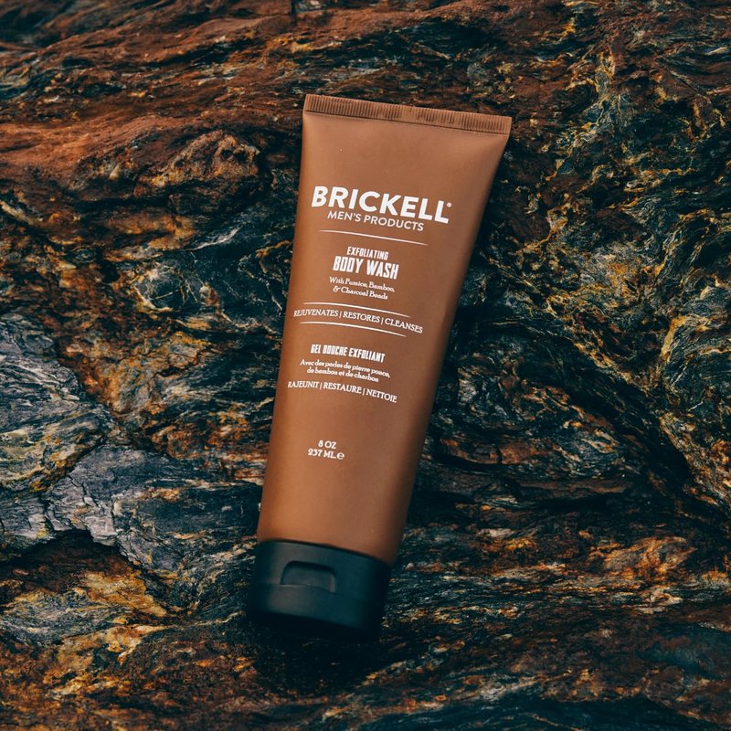 Brickell Men's Exfoliating Body Wash, Body Scrub and Gel Wash to Cleanse and Reveal Fresh, Clear Skin, With Bamboo, Charcoal, and Pumice, 8oz, Fresh Mint