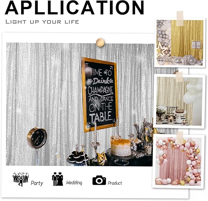 Hahuho Silver Sequin Backdrop Curtain, 2PCS 2FTx8FT Glitter Backdrop Curtain for Parties, Christmas, Wedding, Party Decoration（2 Panels, 2FT x 8FT, Silver