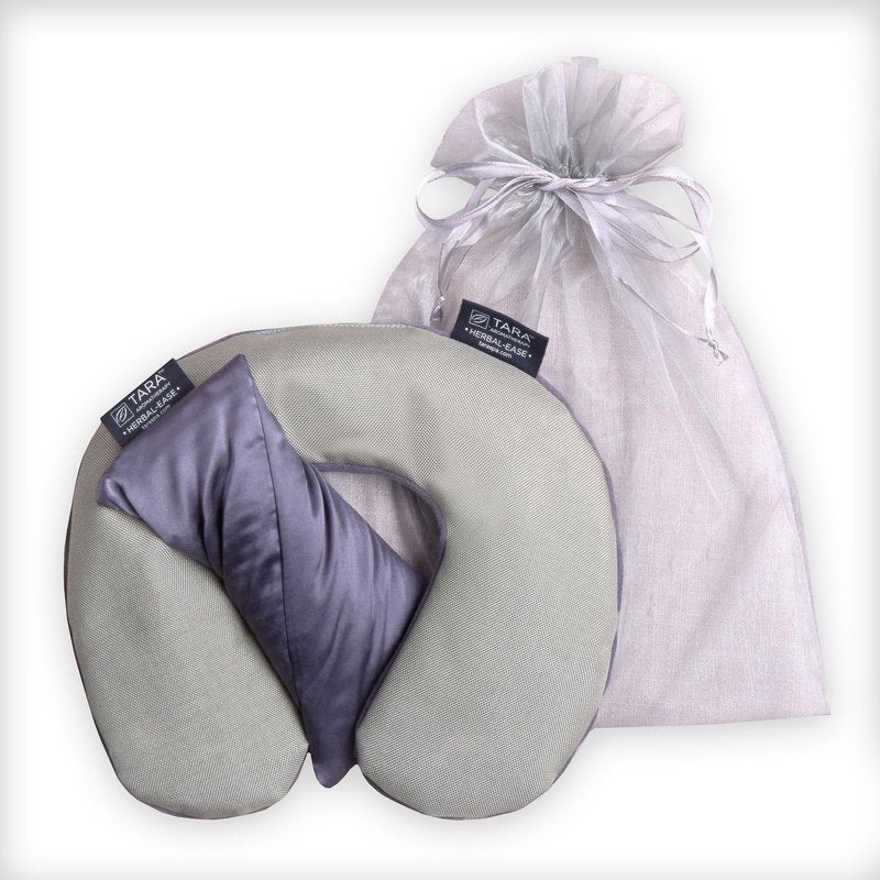 TARA Spa Therapy Herbal-Ease Aromatherapy Pillow Gift Bag Set, Neck + Silk Eye Pillow, Slate Gray