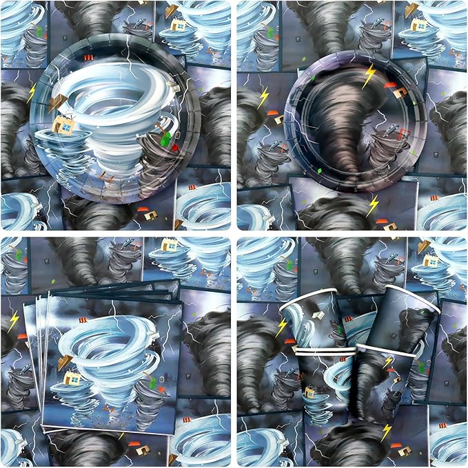 KEFAN Tornado Birthday Party Decorations, Tornado Theme Party Tableware Supplies including Plates, Cups, Napkins, Tablecloth (40)